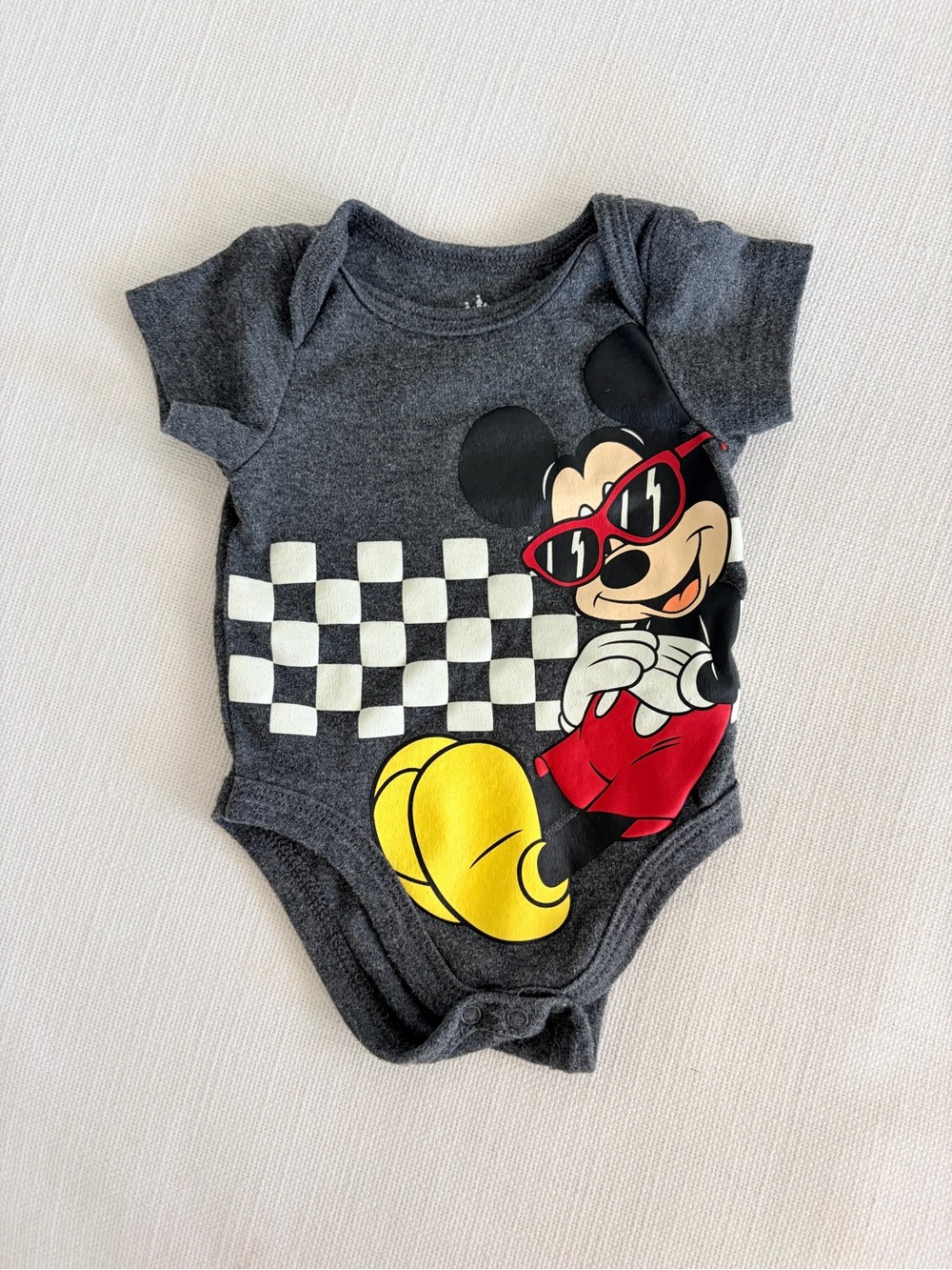 Gray Mickey Mouse Graphic Baby One-Piece